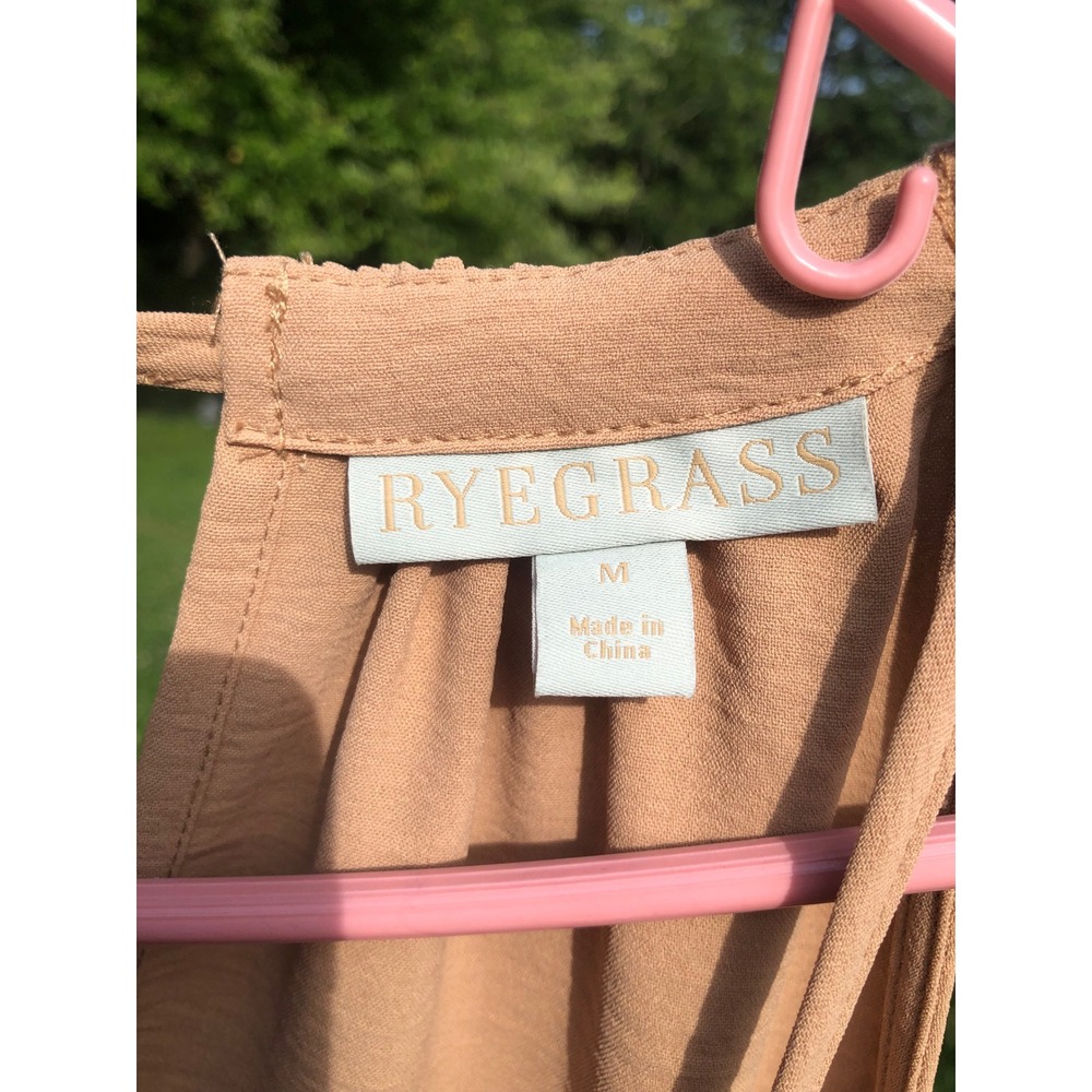 Ryegrass Cottagecore Tan Halter Maxi Dress High Neck Ruffle Hem Summer M NEW
